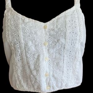 EUC American Eagle White Eyelete Women's Tank Top Blouse Size XS